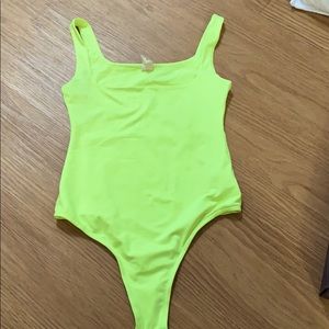 Neon lime square neck bodysuit